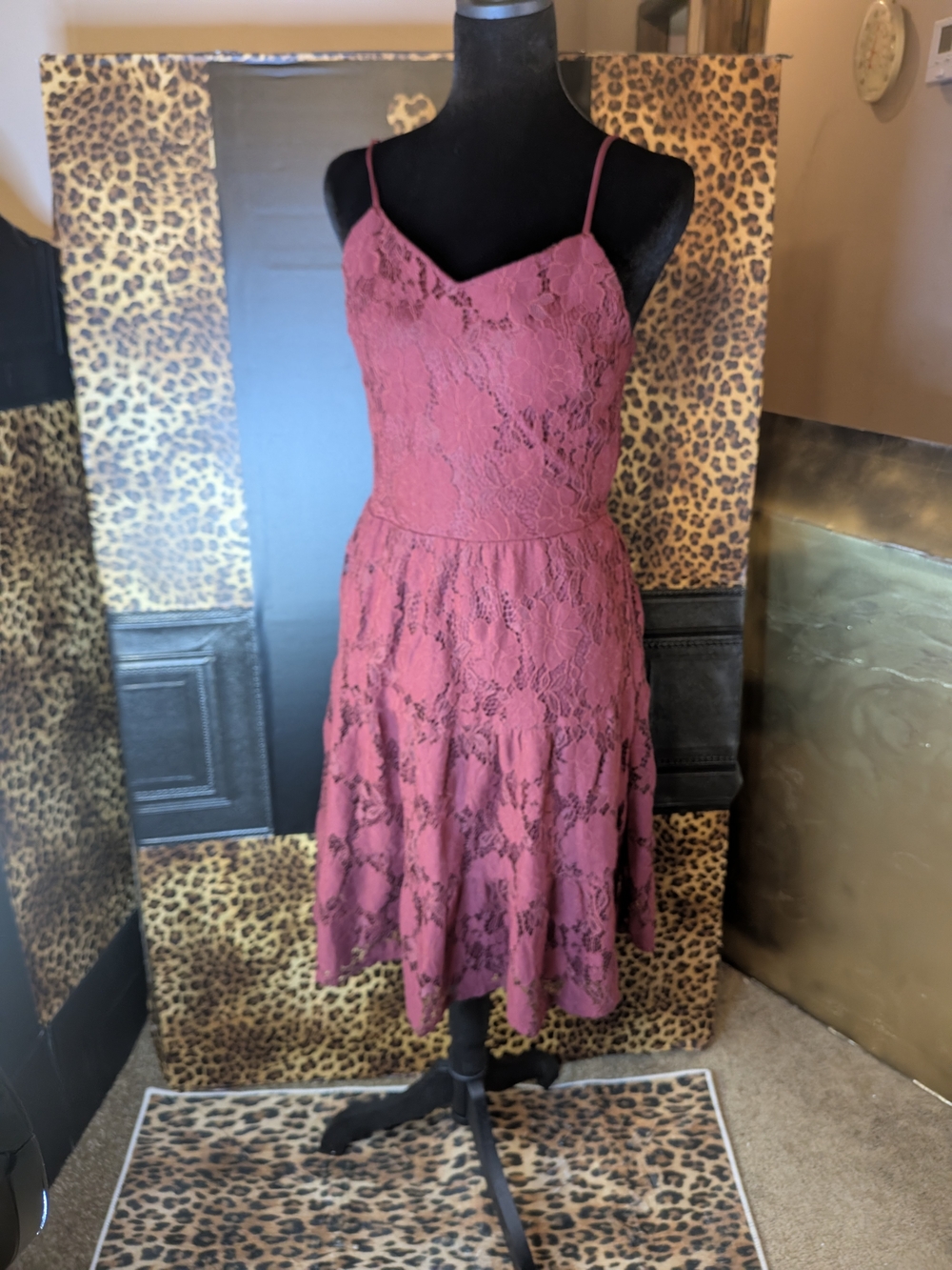 Monteau Dusty Rose Lace Midi Dress with Spaghetti Straps Nwt Medium